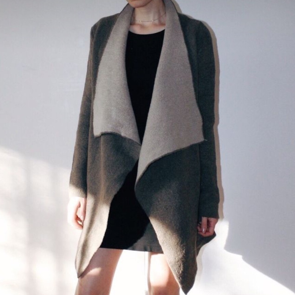 Zara Knit Sweater Cardigan Coat Wool Blend Brown Size M